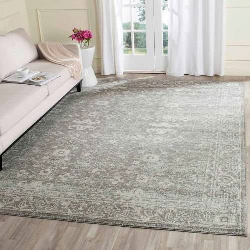 Grey and Ivory High Pile Synthetic Rectangular Rug 4' x 6'