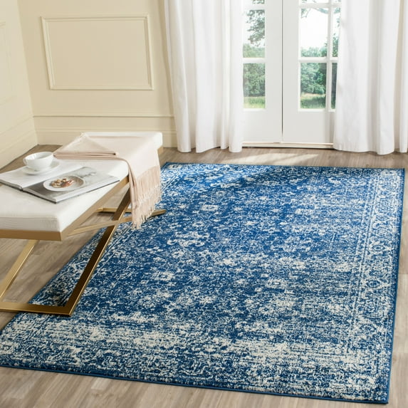 SAFAVIEH Evoke Ronald Bordered Area Rug, Navy/Ivory, 5'3" x 5'3" Square