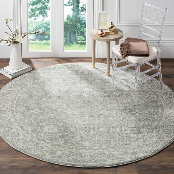 SAFAVIEH Evoke Ronald Bordered Area Rug, Silver/Ivory, 5'3" x 5'3" Round