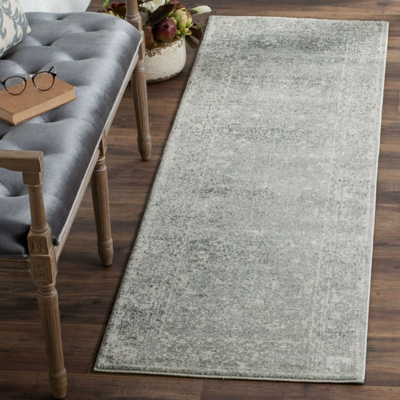 SAFAVIEH Evoke Ronald Bordered Runner Rug, Silver/Ivory, 2'2" x 11'