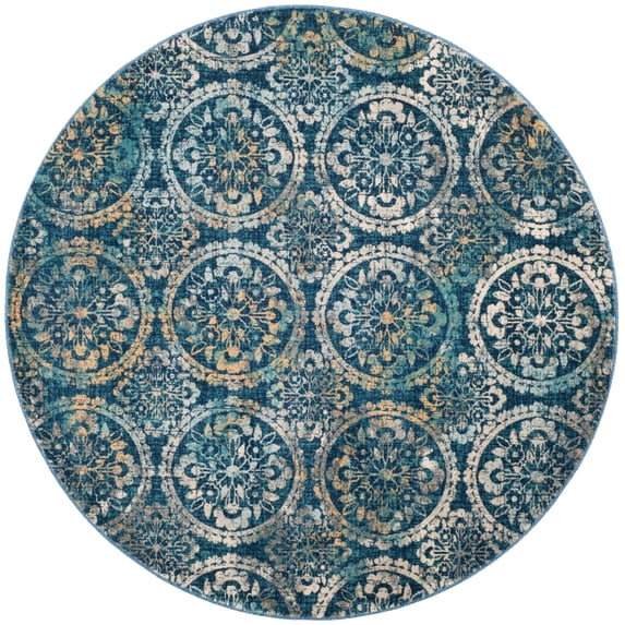 SAFAVIEH Evoke Easton Damask Area Rug, Navy/Creme, 6'7" x 6'7" Round