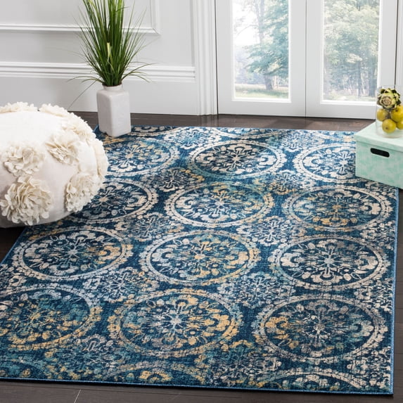 SAFAVIEH Evoke Easton Damask Medallion Area Rug, Navy/Cream, 5'1" x 7'6"