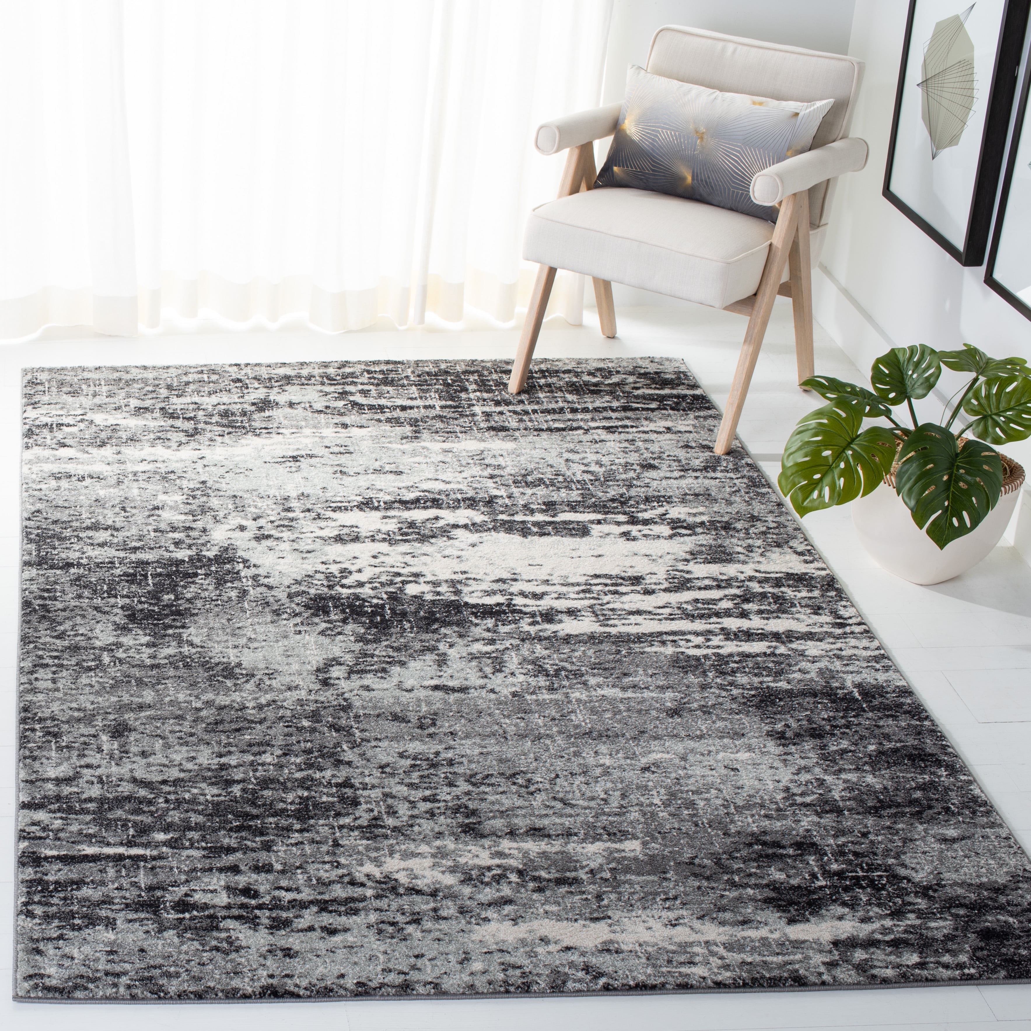 SAFAVIEH Evoke Frosina Abstract Area Rug, Ivory/Dark Gray, 5'3" x 5'3" Square