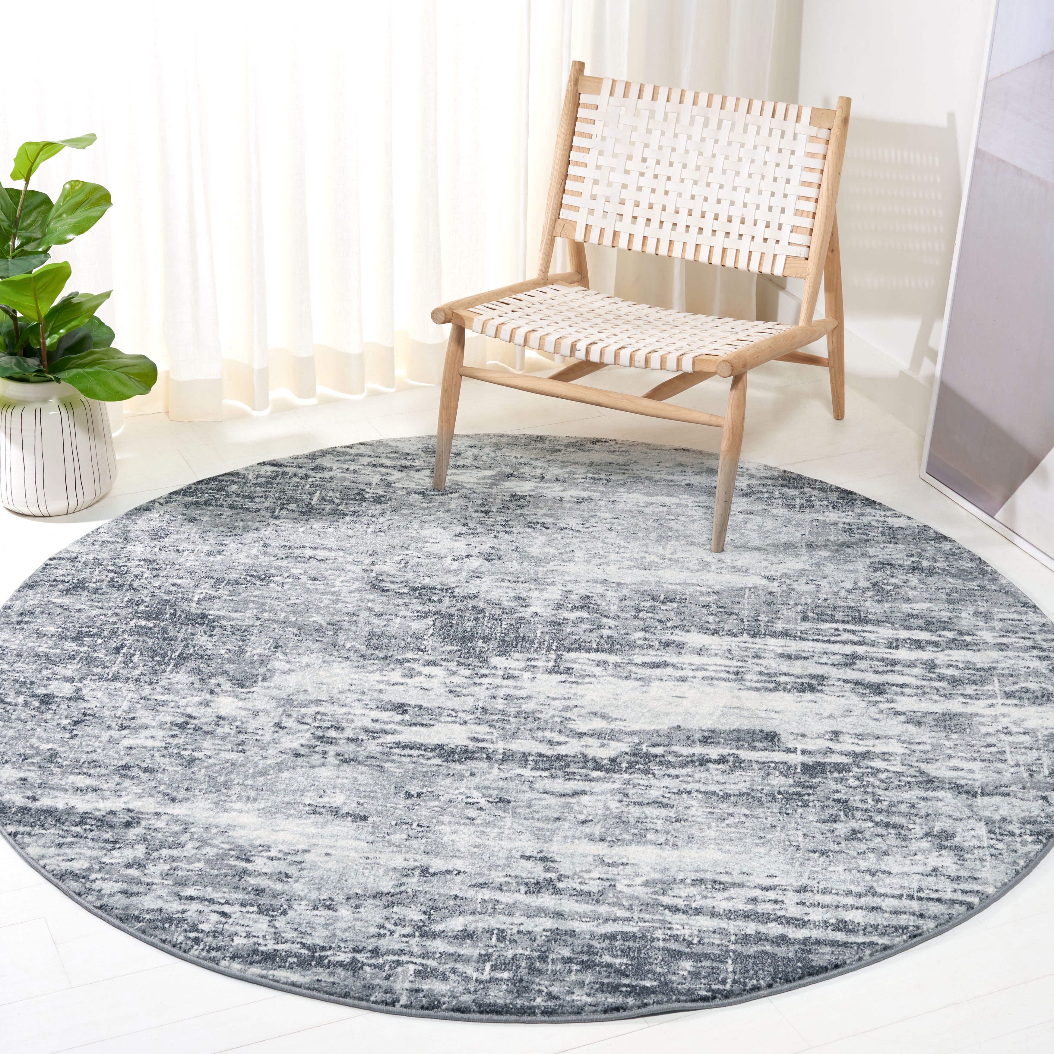 SAFAVIEH Evoke Frosina Abstract Area Rug, Ivory/Gray, 5'3" x 5'3" Round