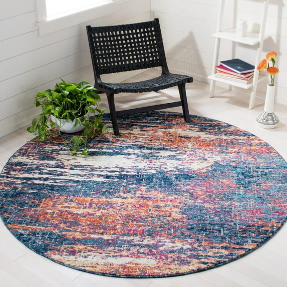 SAFAVIEH Evoke Frosina Abstract Area Rug, Navy/Orange, 6'7" x 6'7" Round