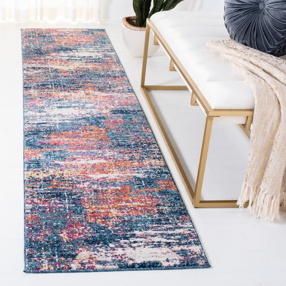 SAFAVIEH Evoke Frosina Abstract Runner Rug, Navy/Orange, 2'2" x 9'