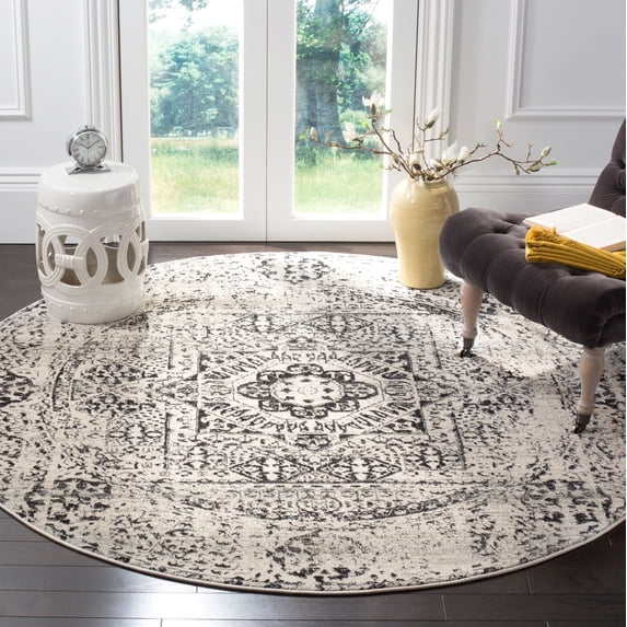 SAFAVIEH Evoke Fullman Bordered Area Rug, Ivory/Black, 3' x 3' Round