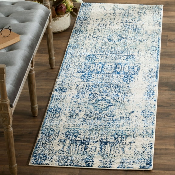SAFAVIEH Evoke Fullman Bordered Runner Rug, Ivory/Blue, 2'2" x 15'
