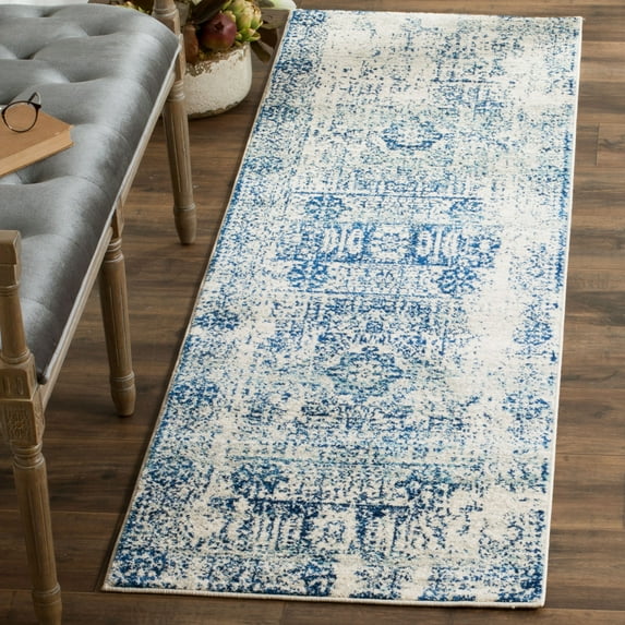 SAFAVIEH Evoke Fullman Bordered Runner Rug, Ivory/Blue, 2'2" x 5'