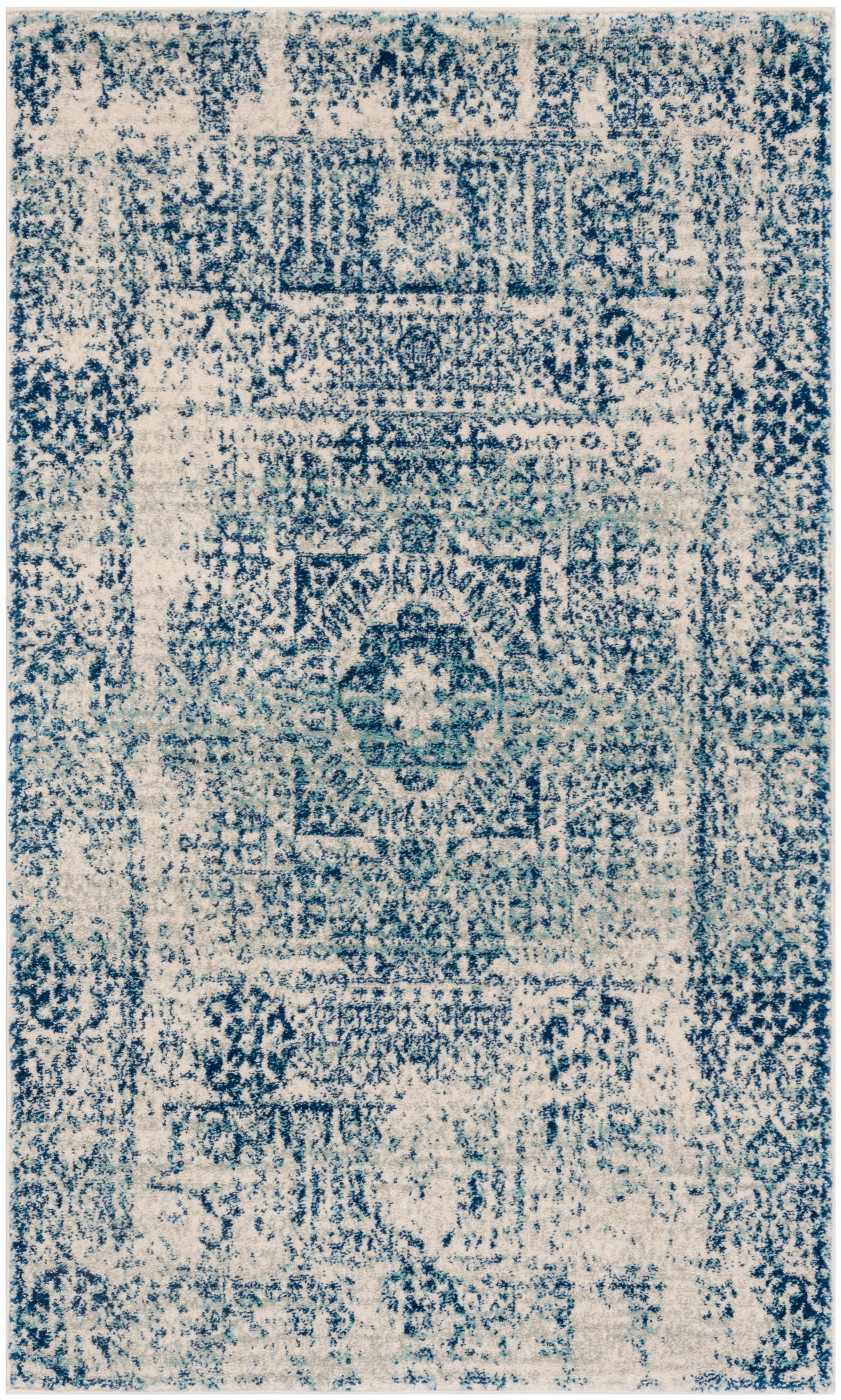 Ivory and Blue Rectangular Synthetic Easy Care Accent Rug