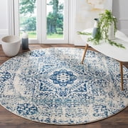 SAFAVIEH Evoke Fullman Bordered Area Rug, Ivory/Blue, 3' x 3' Round