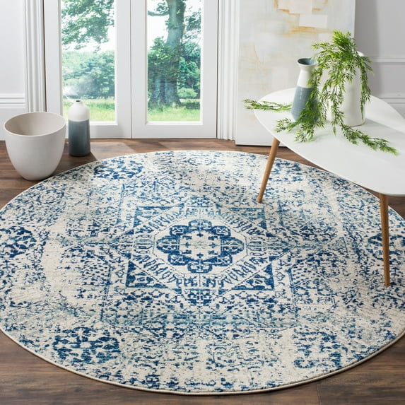 SAFAVIEH Evoke Fullman Bordered Area Rug, Ivory/Blue, 3' x 3' Round