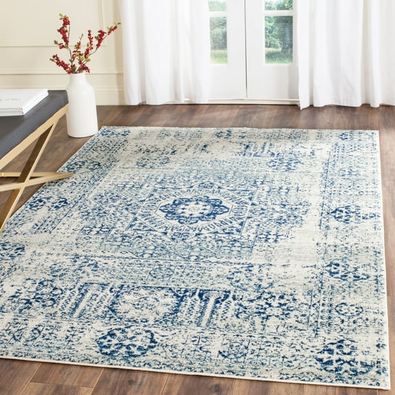 SAFAVIEH Evoke Fullman Bordered Area Rug, Ivory/Blue, 4' x 6'