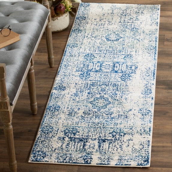 SAFAVIEH Evoke Fullman Bordered Runner Rug, Ivory/Blue, 2'2" x 19'