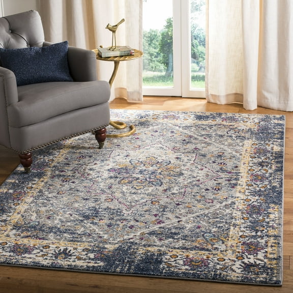 SAFAVIEH Evoke Gracelyn Floral Area Rug, Gray/Navy, 5'3" x 7'6"