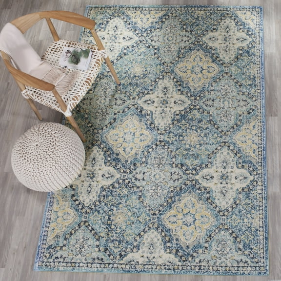SAFAVIEH Evoke Isla Bordered Area Rug, Light Blue/Ivory, 5'3" x 7'6"