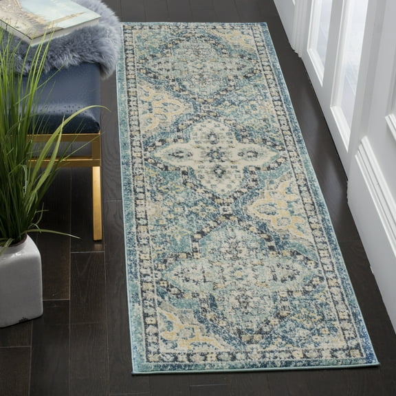 SAFAVIEH Evoke Isla Bordered Runner Rug, Light Blue/Ivory, 2'2" x 7'