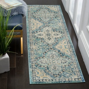 SAFAVIEH Evoke Isla Traditional Damask Runner Rug, Light Blue/Ivory, 2'2" x 9'