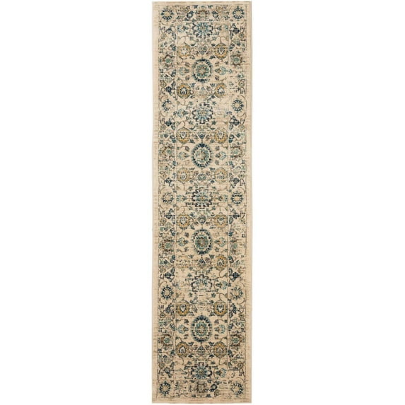 SAFAVIEH Evoke Janie Traditional Distressed Runner Rug, Beige/Turquoise, 2' x 8'