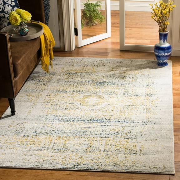 SAFAVIEH Evoke Juliet Abstract Distressed Area Rug, Ivory/Blue, 4' x 6'