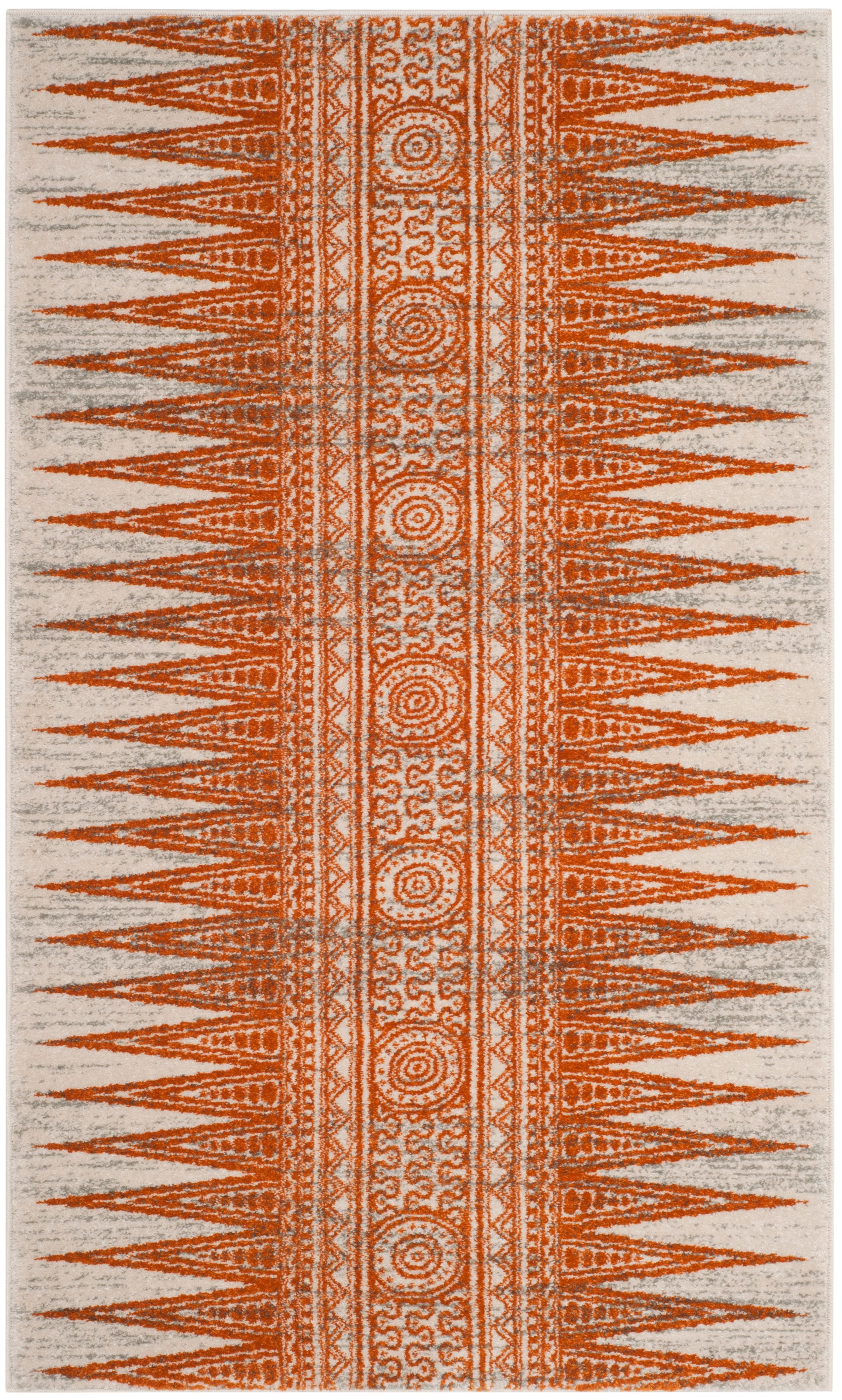 Ivory and Orange High Pile Synthetic Area Rug