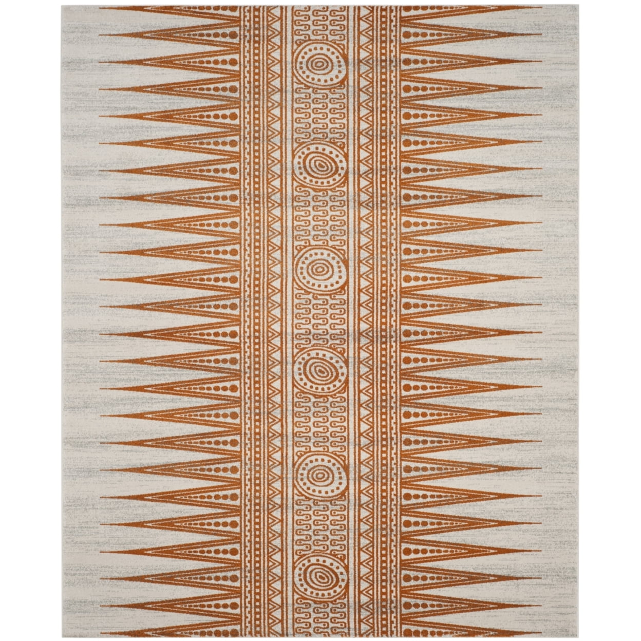 Ivory and Burnt Orange Bohemian Wool Area Rug
