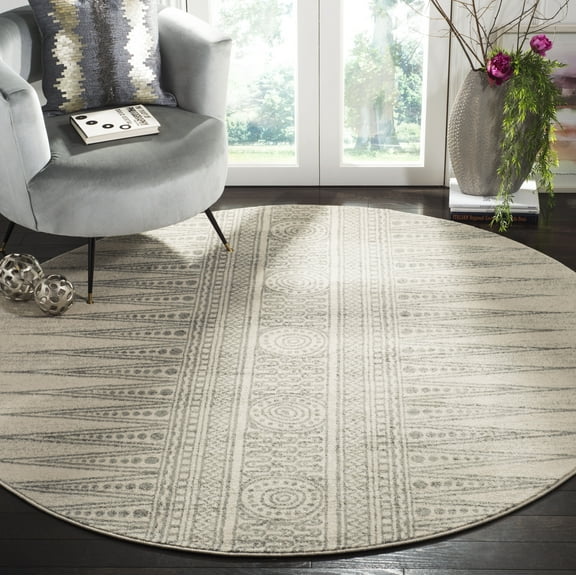 SAFAVIEH Evoke Keisha Abstract Aztec Area Rug, Ivory/Silver, 6'7" x 6'7" Round