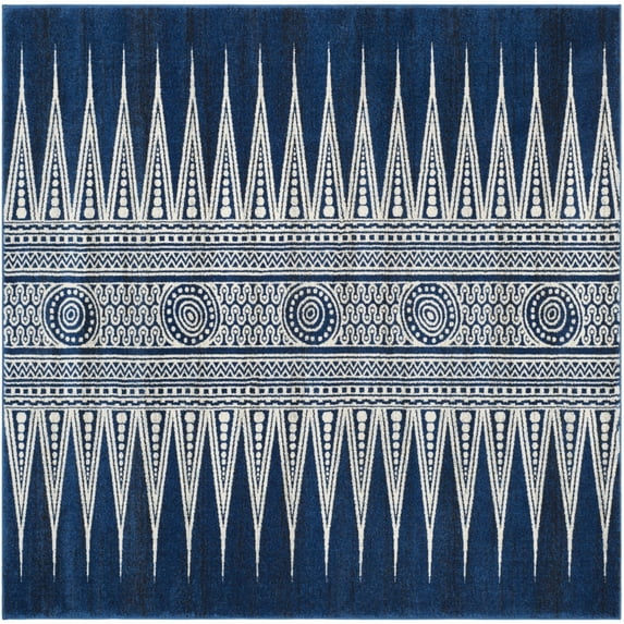 SAFAVIEH Evoke Keisha Abstract Aztec Area Rug, Royal/Ivory, 6'7" x 6'7" Square