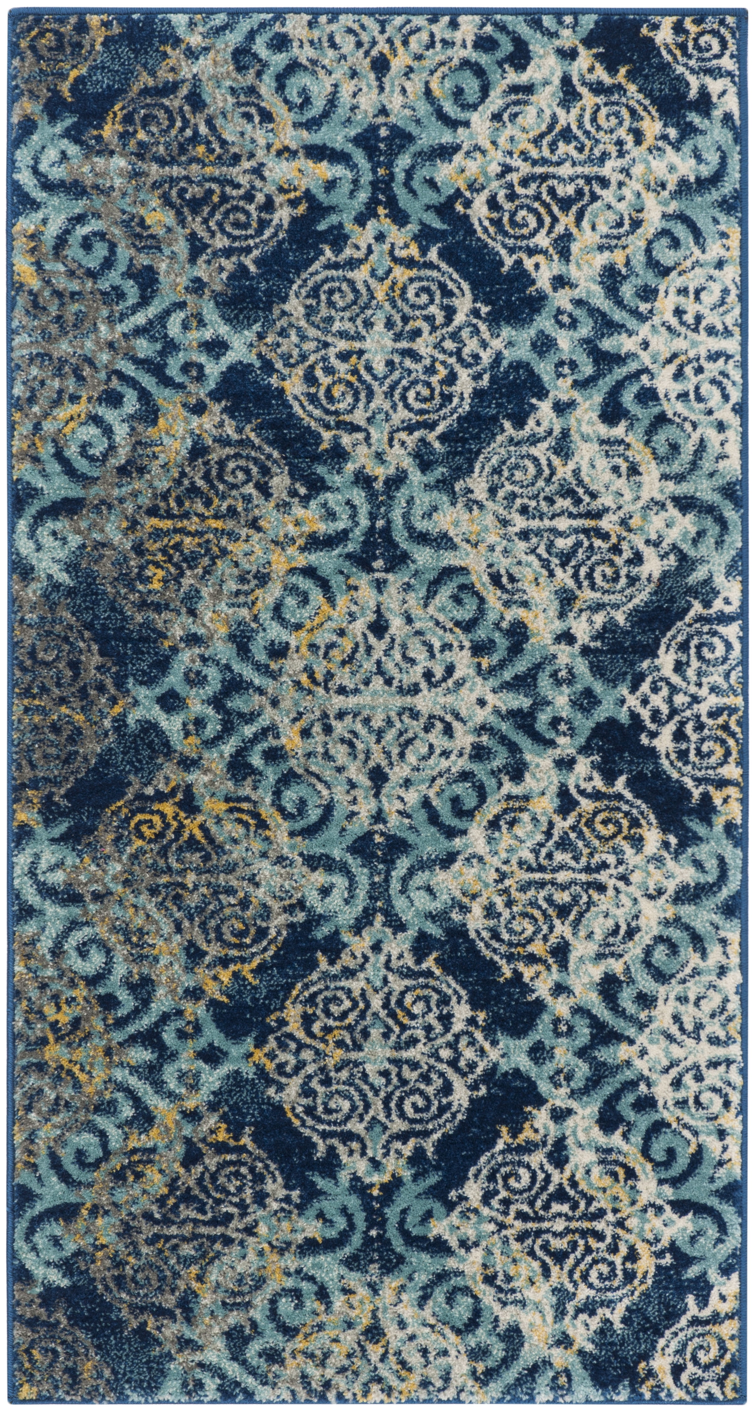 Royal Blue and Light Blue High Pile Synthetic Area Rug