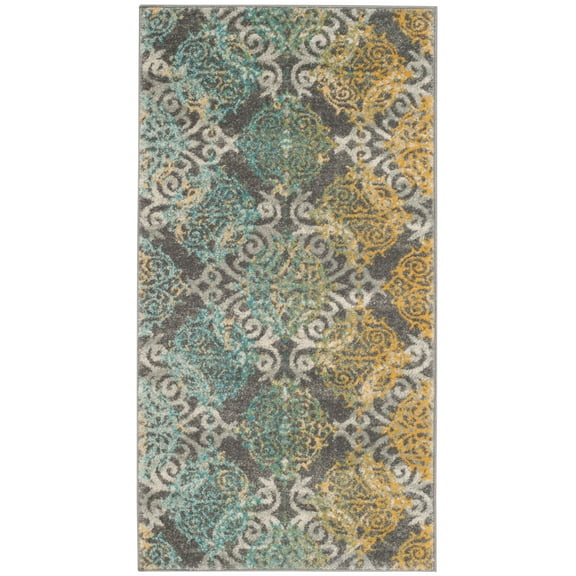 SAFAVIEH Evoke Keith Damask Distressed Area Rug, Grey/Ivory, 2'2" x 4'