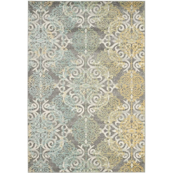 SAFAVIEH Evoke Keith Damask Distressed Area Rug, Grey/Ivory, 4' x 6'