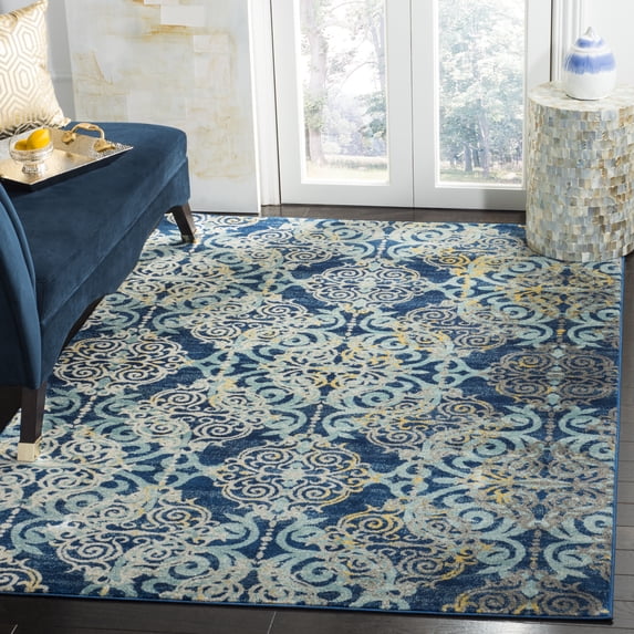 SAFAVIEH Evoke Keith Damask Distressed Area Rug, Royal/Light Blue, 4' x 6'
