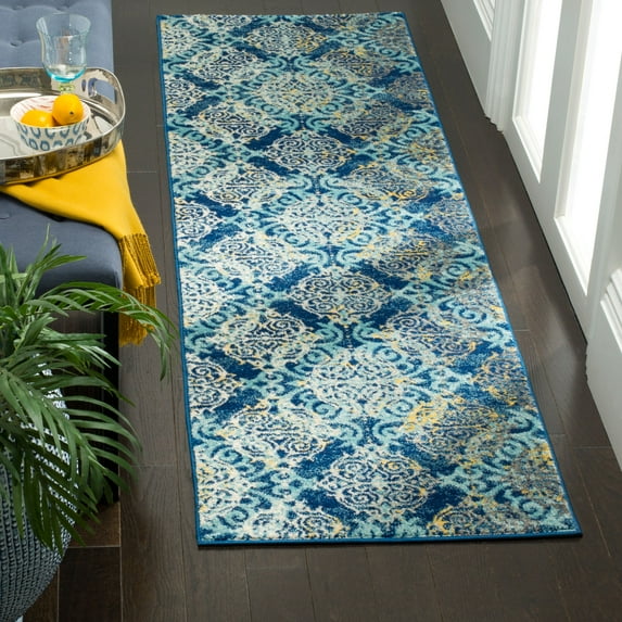SAFAVIEH Evoke Keith Damask Distressed Runner Rug, Royal/Light Blue, 2'2" x 9'