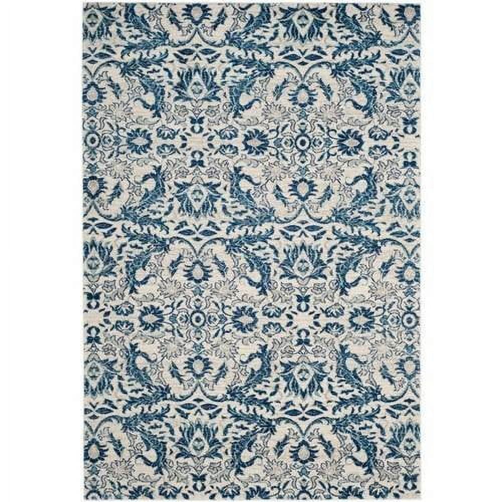 Ivory and Blue High Pile Floral Area Rug