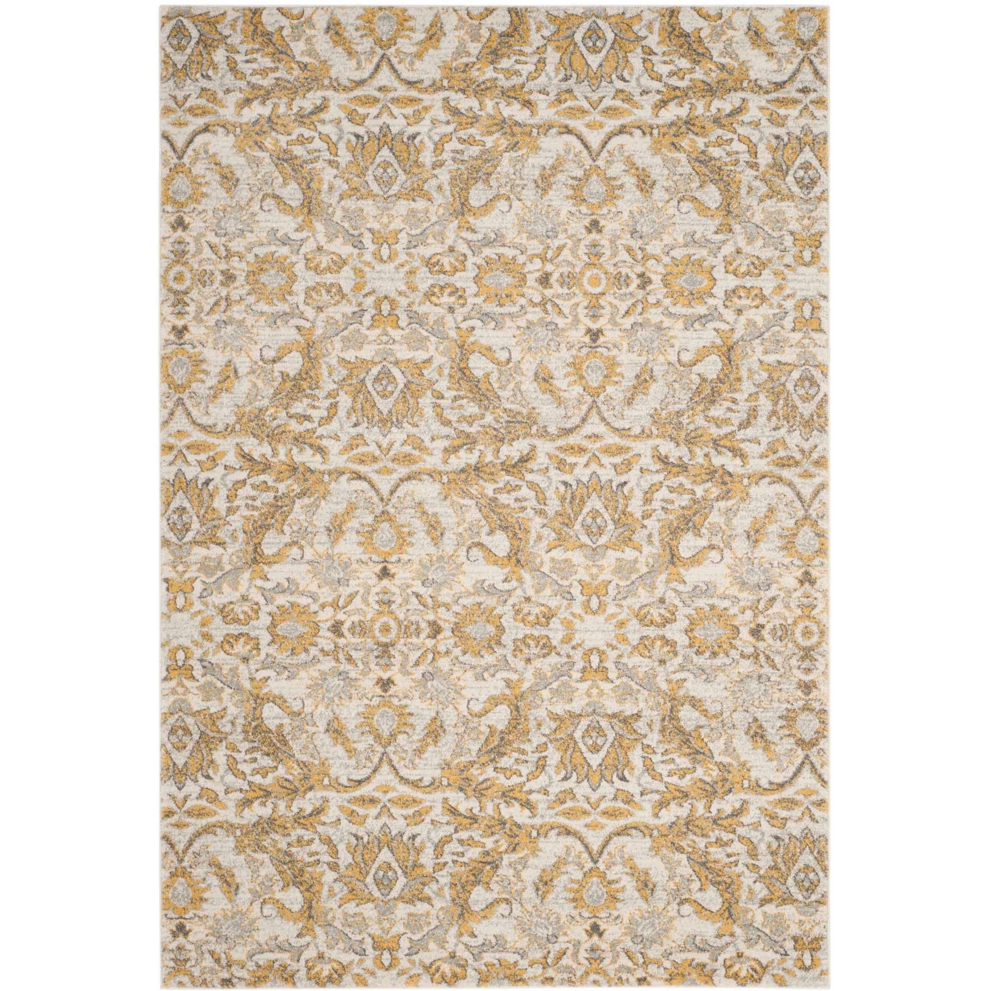 Ivory and Gold High Pile Synthetic Rectangular Area Rug