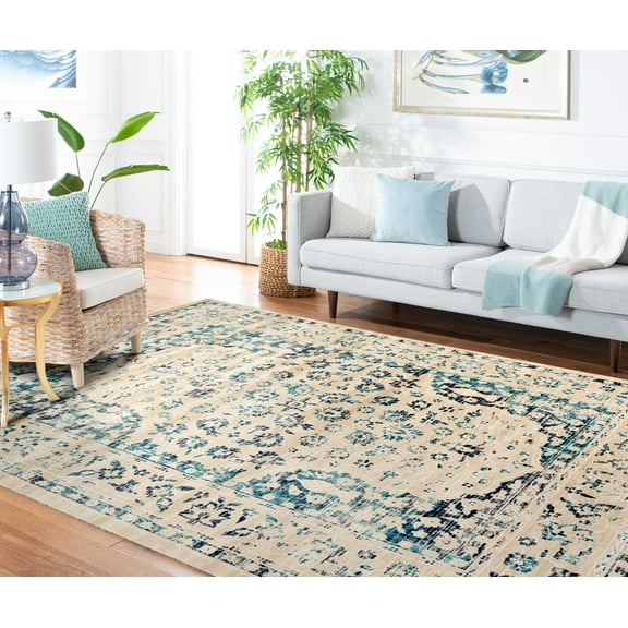 SAFAVIEH Evoke Kyleigh Bordered Area Rug, Beige/Turquoise, 5'1" x 7'6"