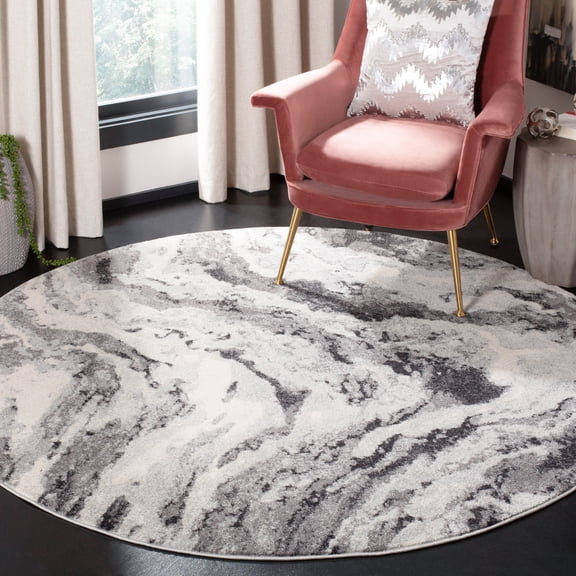 SAFAVIEH Evoke Lilibeth Abstract Area Rug, Ivory/Gray, 6'7" x 6'7" Round