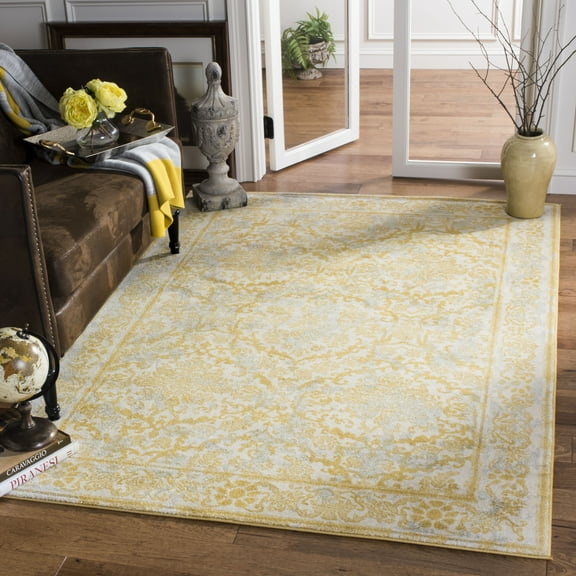SAFAVIEH Evoke Lorna Bordered Area Rug, Ivory/Gold, 6'7" x 6'7" Square
