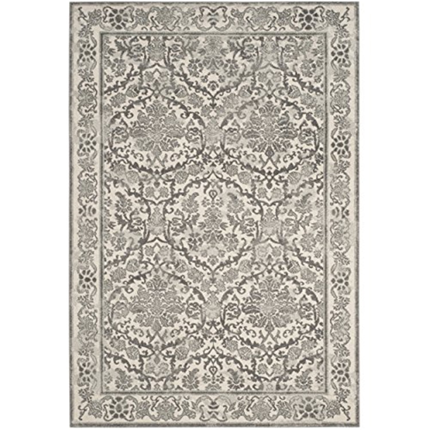 Elegant Ivory and Grey 10' x 14' Easy-Care Synthetic Area Rug
