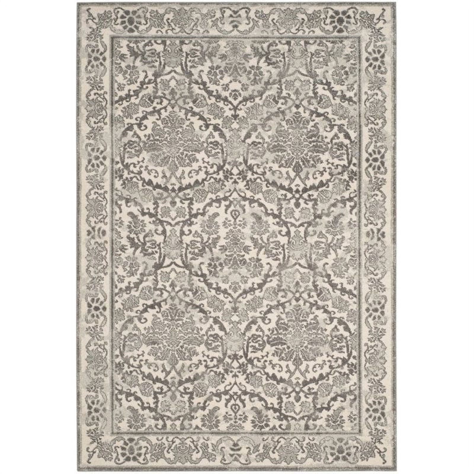 Ivory and Grey Synthetic Floral Rectangular Area Rug, 5'1" x 7'6"