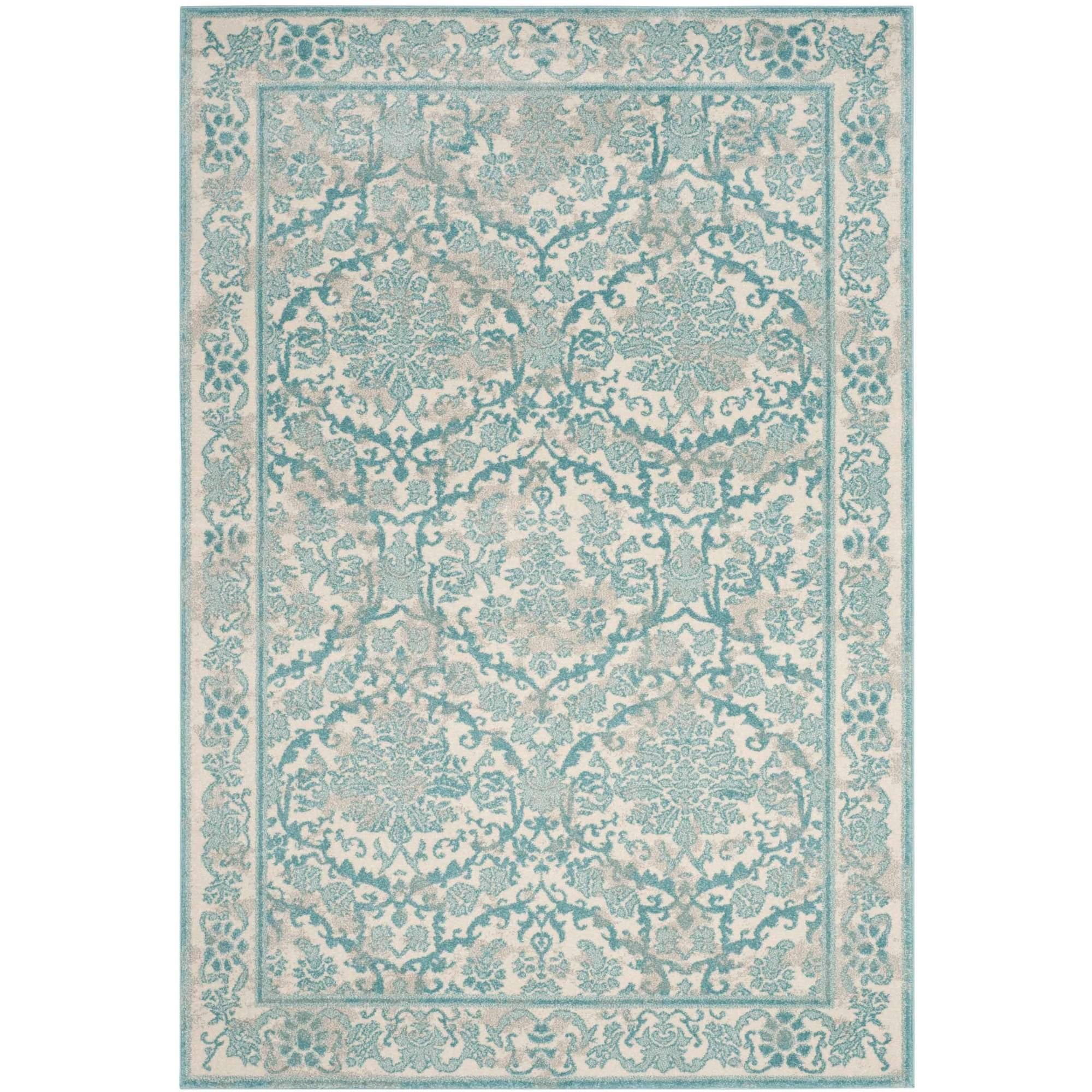Ivory and Light Blue Hand-knotted Synthetic Area Rug