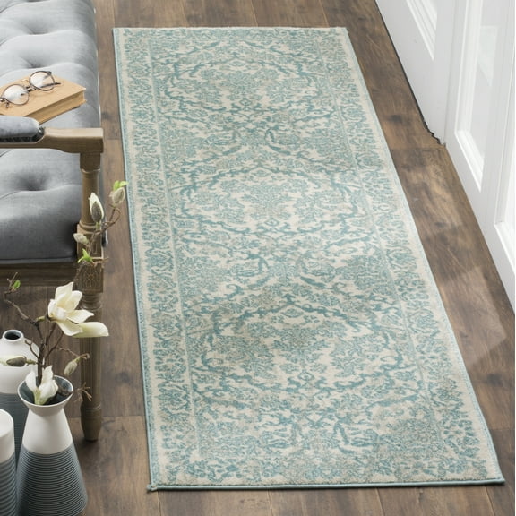SAFAVIEH Evoke Lorna Traditional Bordered Runner Rug, Ivory/Light Blue, 2'2" x 13'