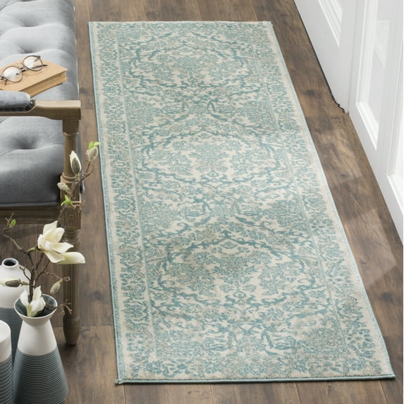 SAFAVIEH Evoke Lorna Traditional Bordered Runner Rug, Ivory/Light Blue, 2'2" x 9'