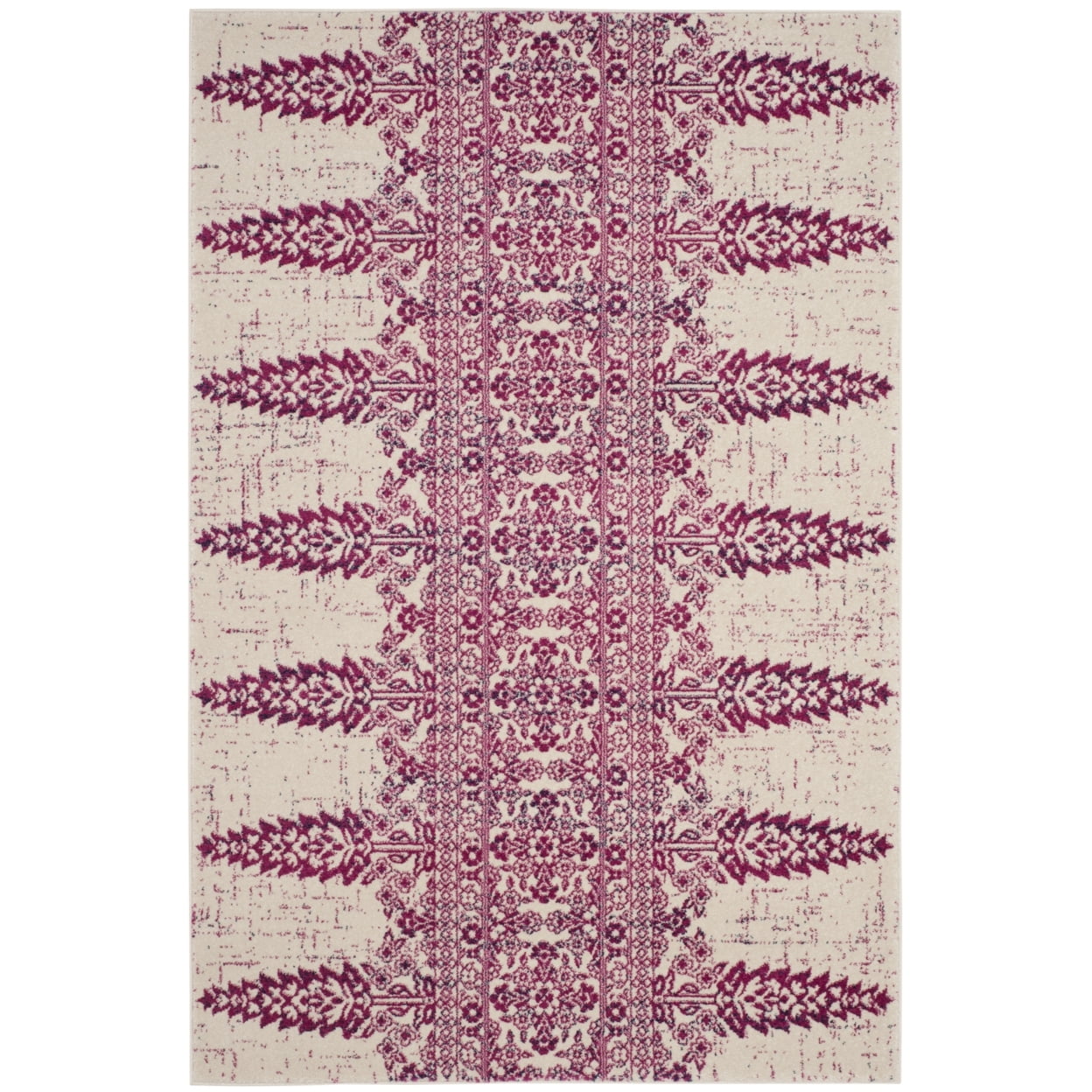 Ivory and Fuchsia High Pile Boho Chic Runner Rug