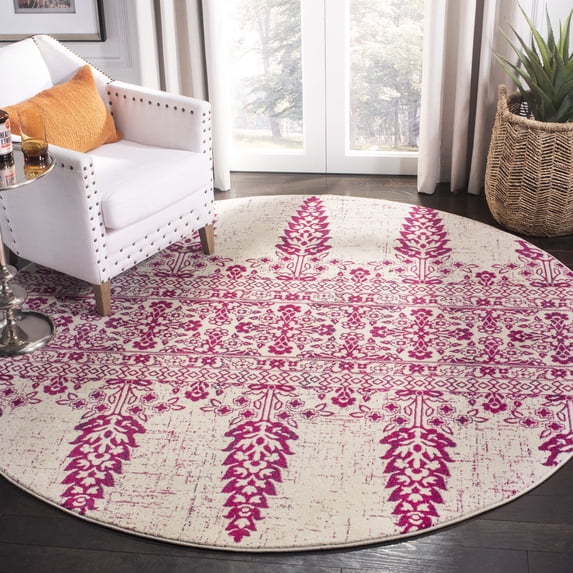 SAFAVIEH Evoke Maximillian Southwestern Area Rug, Ivory/Fuchsia, 6'7" x 6'7" Round