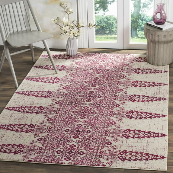 SAFAVIEH Evoke Maximillian Southwestern Area Rug, Ivory/Fuchsia, 6'7" x 6'7" Square