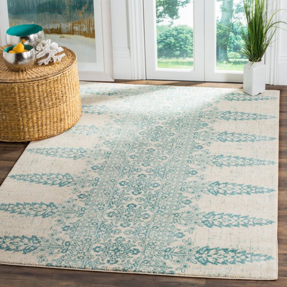 SAFAVIEH Evoke Maximillian Southwestern Area Rug, Ivory/Teal, 4' x 6'