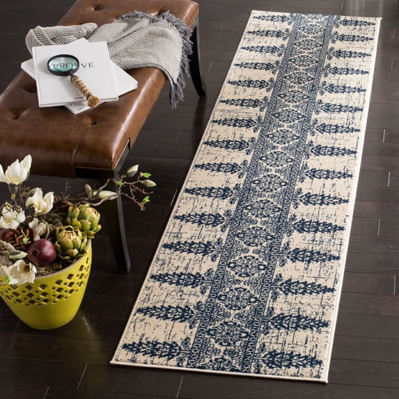 SAFAVIEH Evoke Maximillian Southwestern Runner Rug, Ivory/Royal, 2' x 6'