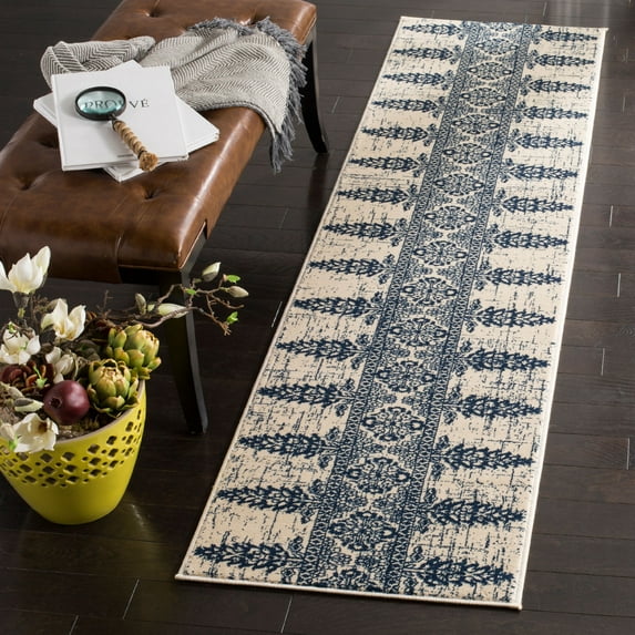 SAFAVIEH Evoke Maximillian Southwestern Runner Rug, Ivory/Royal, 2' x 8'