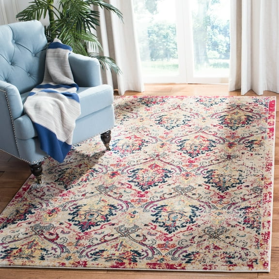SAFAVIEH Evoke Maybelle Geometric Area Rug, Ivory/Fuchsia, 4' x 6'
